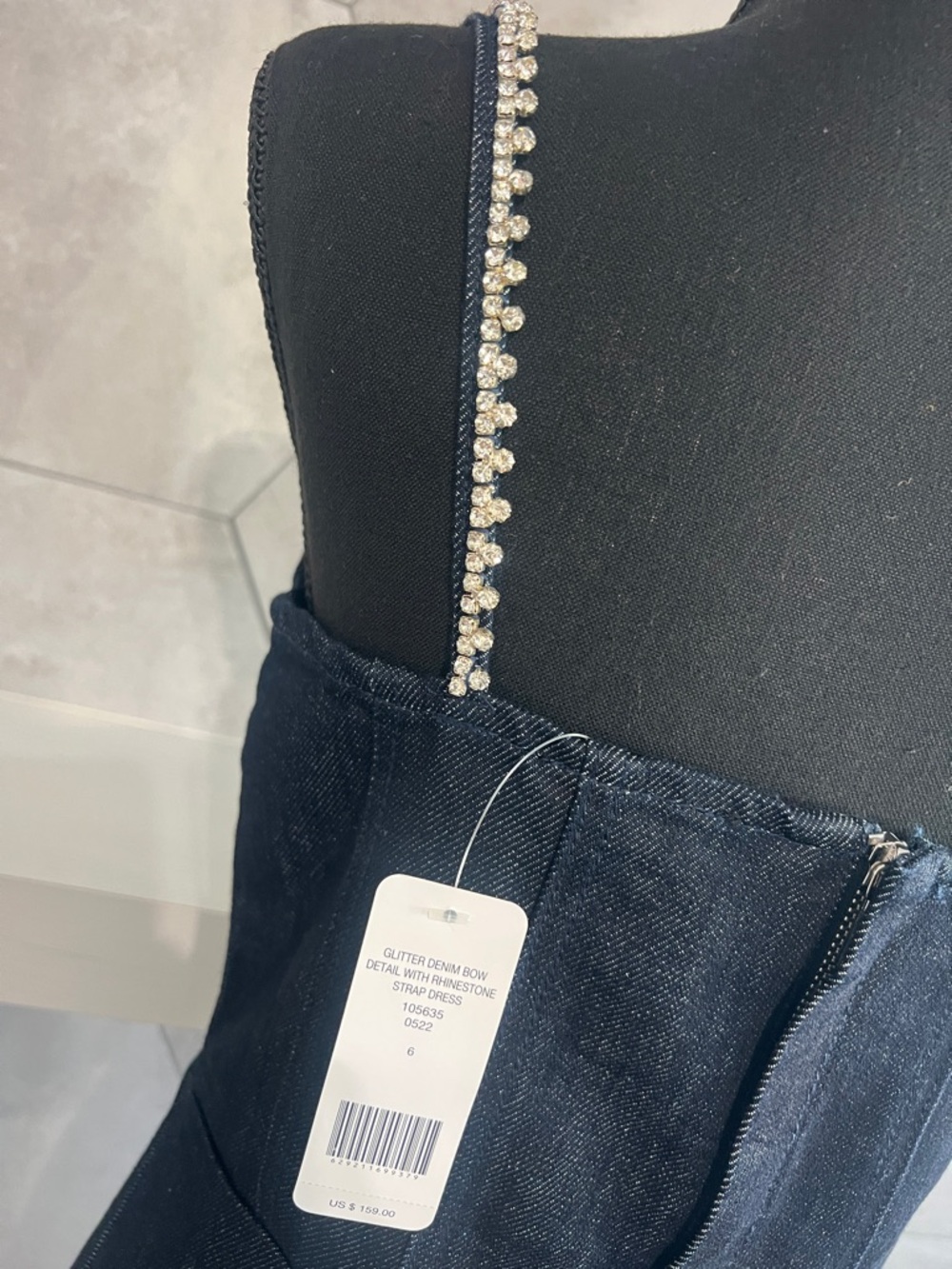 Bebe BOW DETAIL RHINESTONE STRAP GLITTER DENIM DRESS 🎀 - Picture 11 of 13